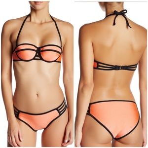 Strappy Neoprene Orange Push-Up 2-Pc Surf Bikinis